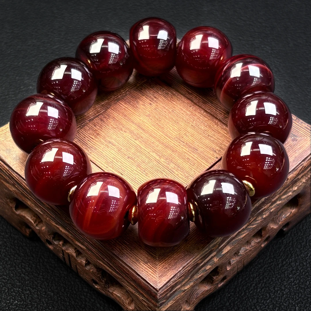 296105/天然玛瑙男生轻奢酒红蚕丝玛瑙手串 多样性一件发