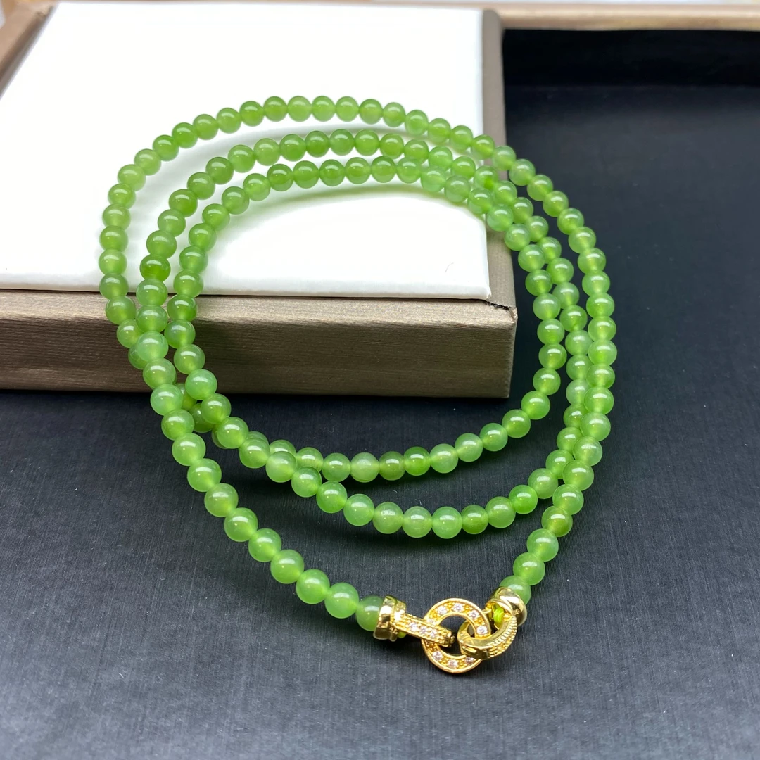 【惠帆珠宝】新粉福利 天然和田玉碧玉 卡4mm 冰阳绿无黑点DIY