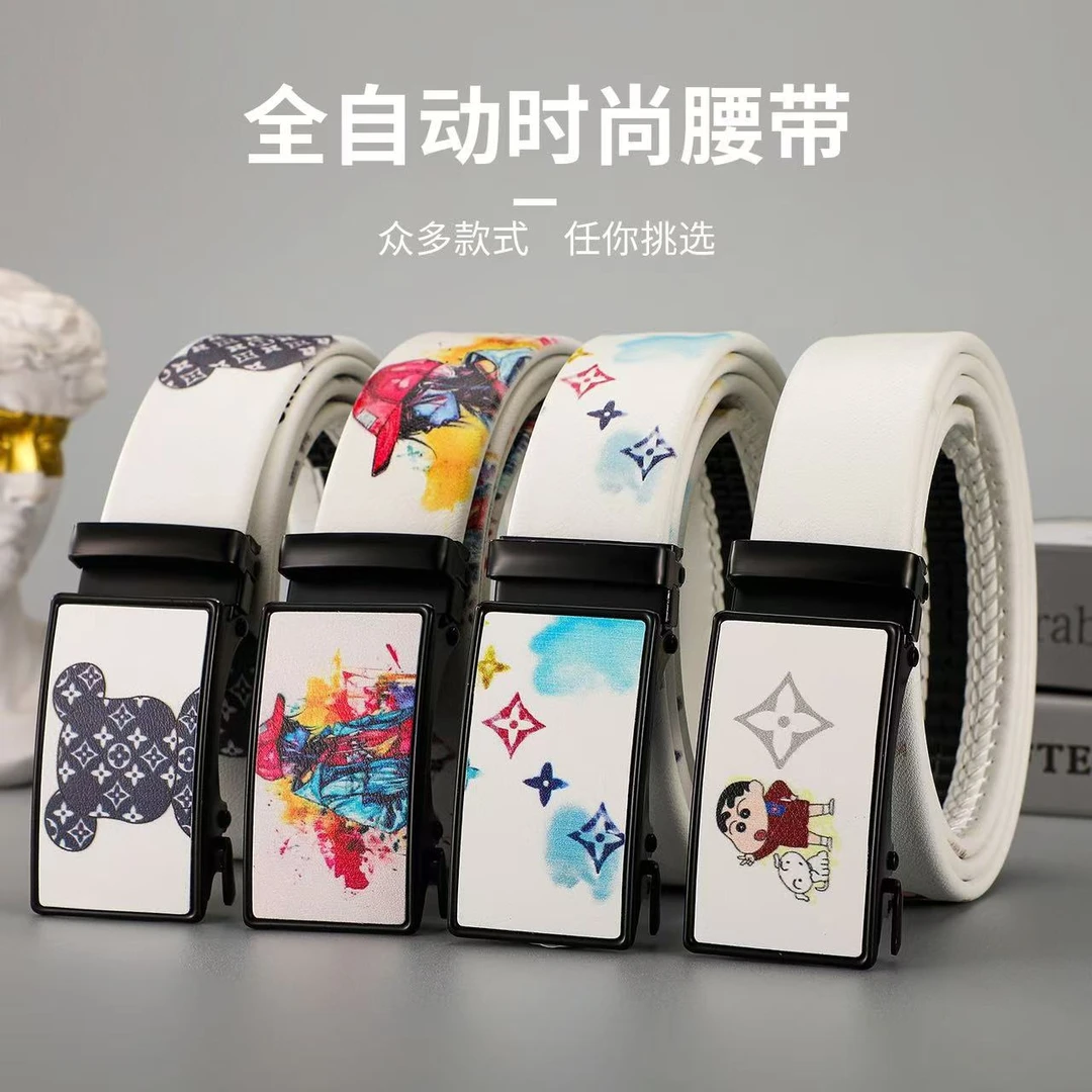 新款涂鸦升级版自动扣学生百搭腰带整条卡槽男女皮带男款