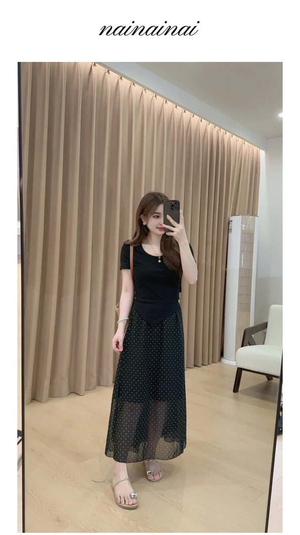 奈奈妮【暗夜星语】波点半身裙女2025夏季新款显瘦气质63323