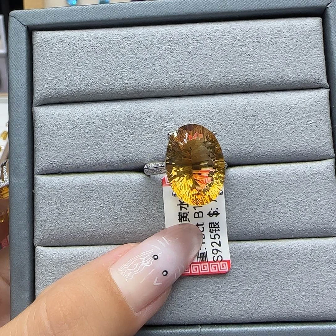 繁***月银S925镶嵌水晶珠宝半成品纯天然无优化黄水晶Q