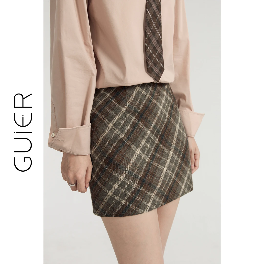 2024新款格子半身裙女秋冬小众复古气质高腰显瘦a字短裙G1514