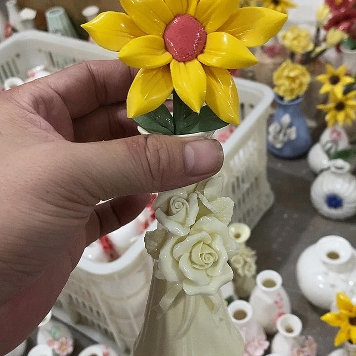 瓷片纯手工陶瓷花摆件瑕