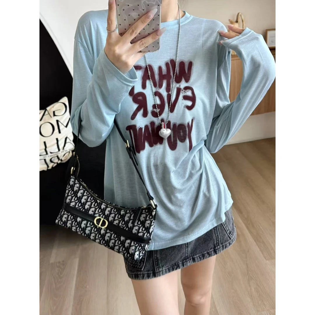 SP【夏日多巴胺】懒人福音字母涂鸦上衣轻薄三色百搭防晒衣t