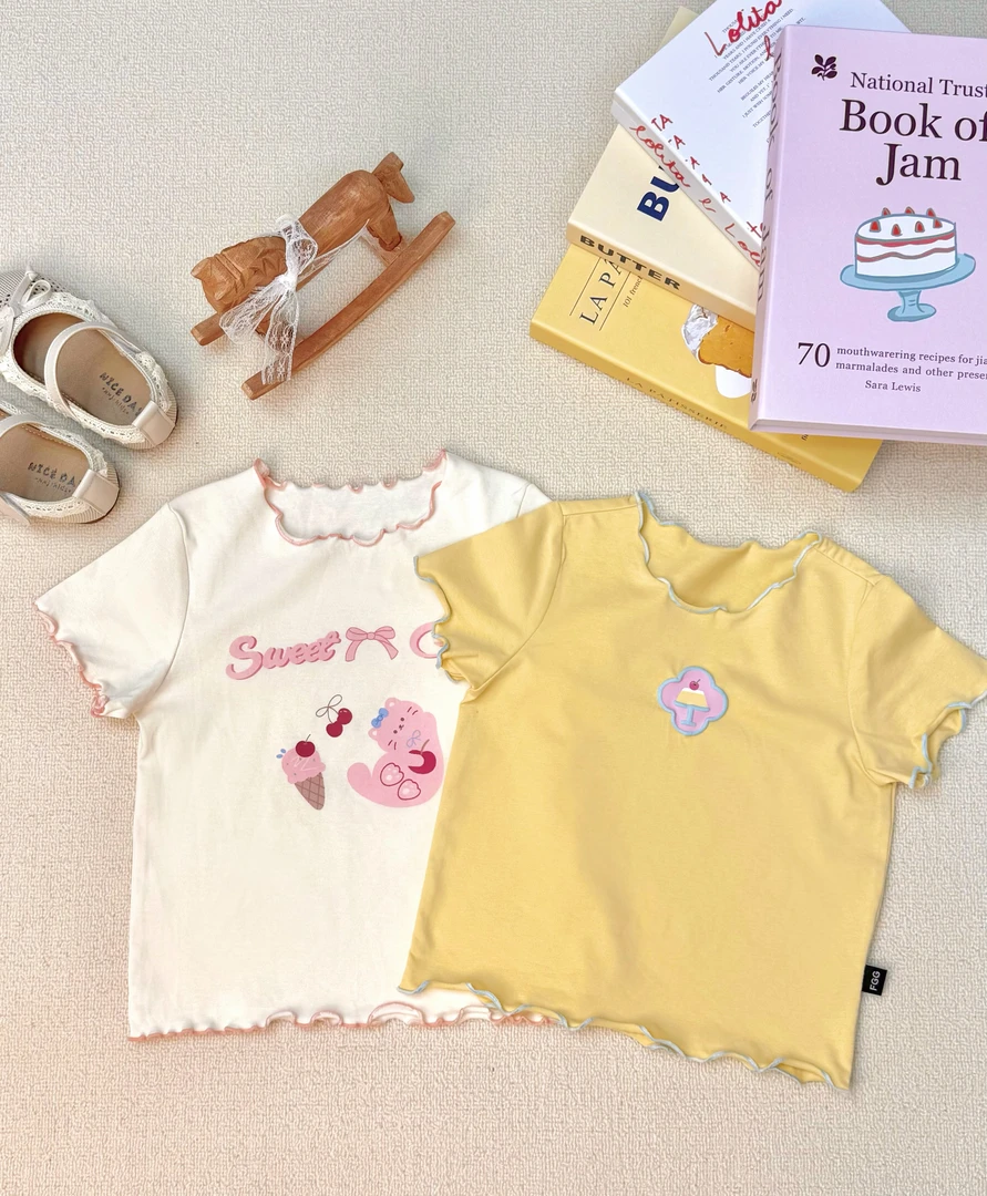 女宝宝t恤短袖印花2025夏季新款婴儿木耳边韩版上衣