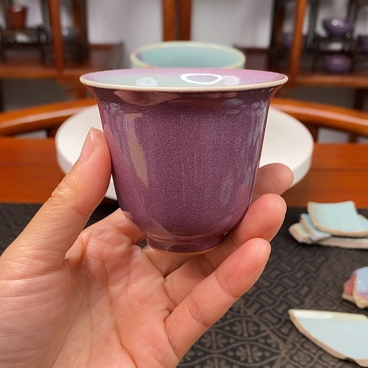 手工原矿里蓝外红闻香杯