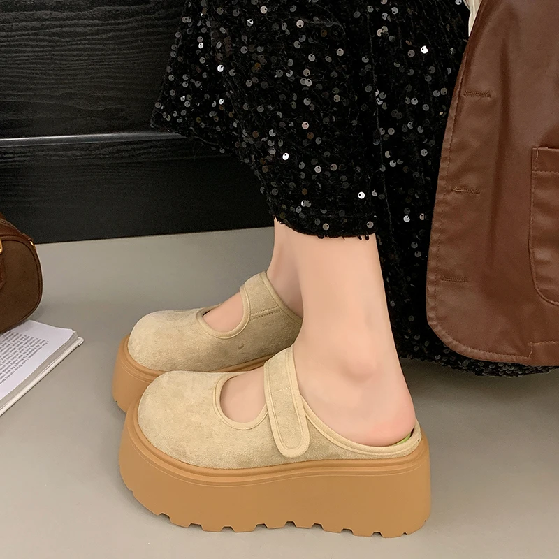 厚底增高勃肯鞋女2025新款春夏一脚蹬包头半拖鞋女外穿玛丽珍凉拖