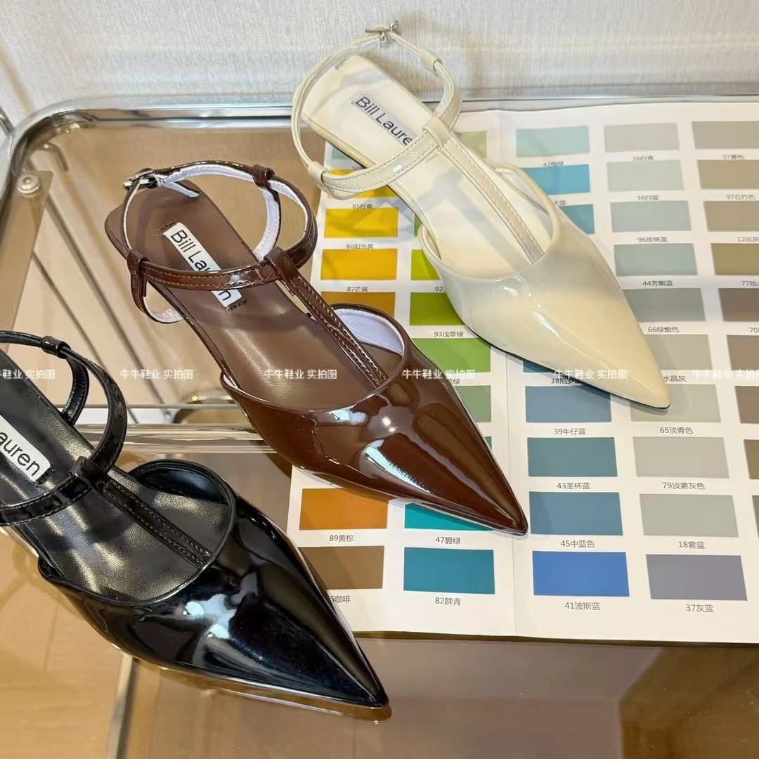 BILL96-21/96-20尖头法式全皮一字带凉鞋夏季高跟跟鞋时尚气质