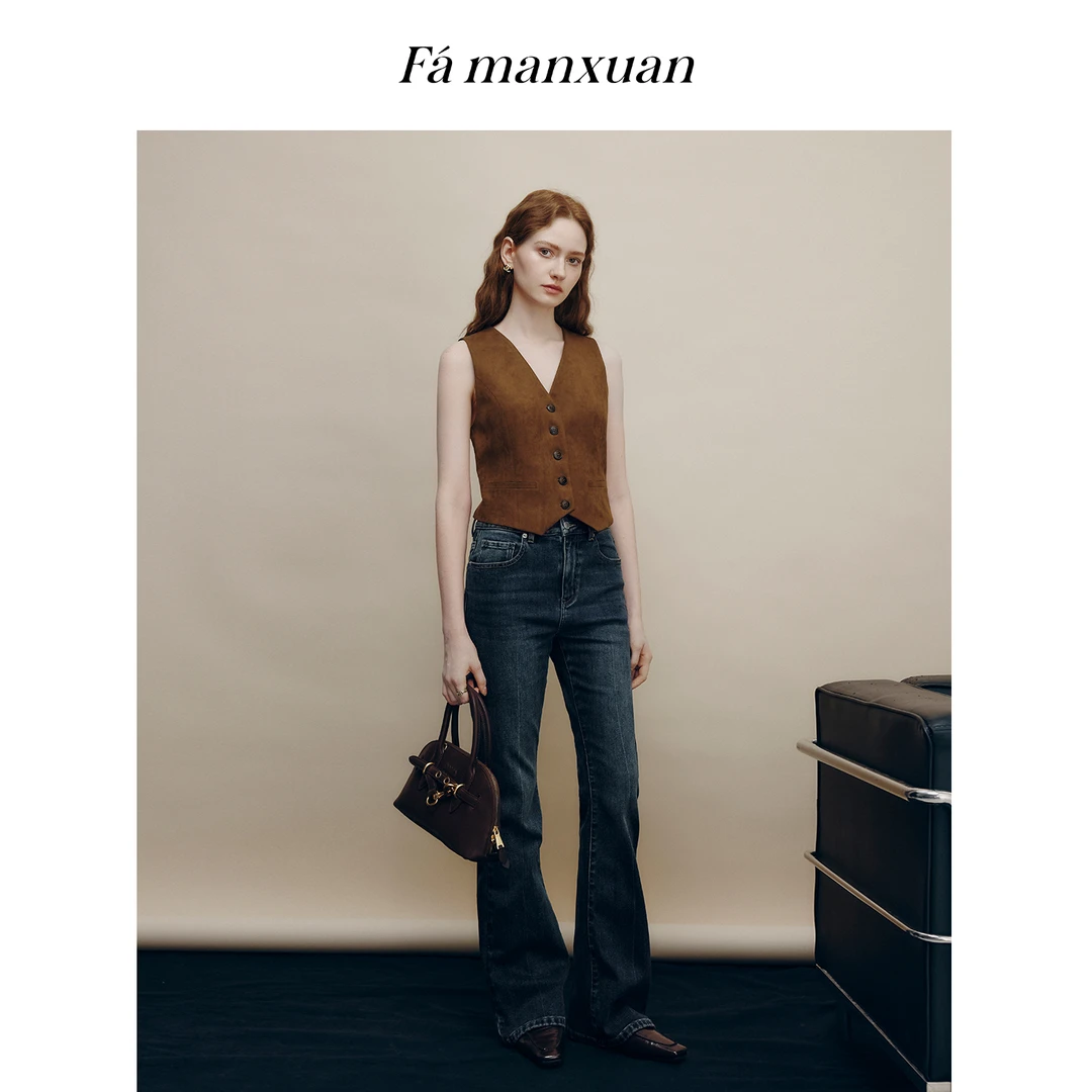【诗语专属】法曼萱法式复古柔雾感麂皮咖色马甲女2025冬背心