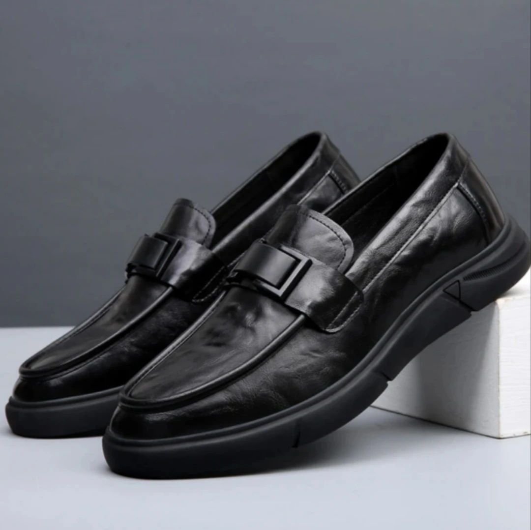 【真皮-】男士春季新款男士软皮软底休闲透气皮鞋一脚蹬减震皮鞋