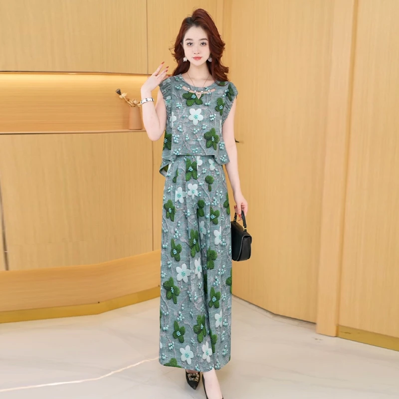 【两件套】夏季时尚女神修身洋气宽松气质休闲百搭显瘦减龄女装套裤