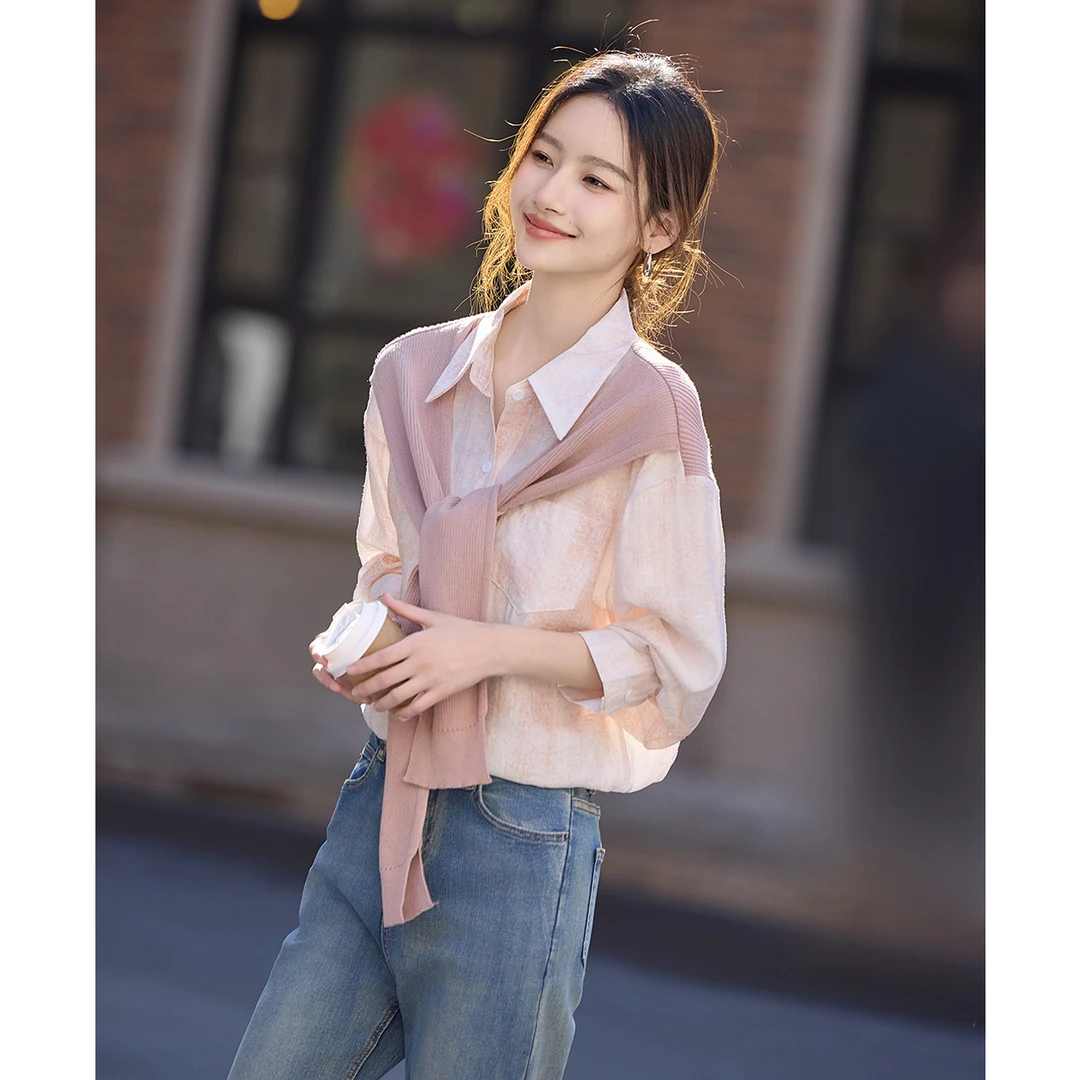 尚静通勤风针织拼接设计感衬衫2025秋季新款温柔浪漫时尚减龄百搭