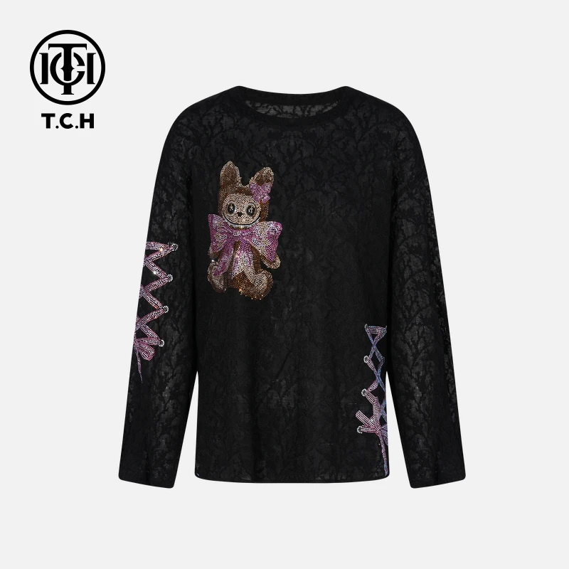 TCH私服秋冬烫钻时尚休闲百搭松弛感打底衫T75C02E5006轻奢tch