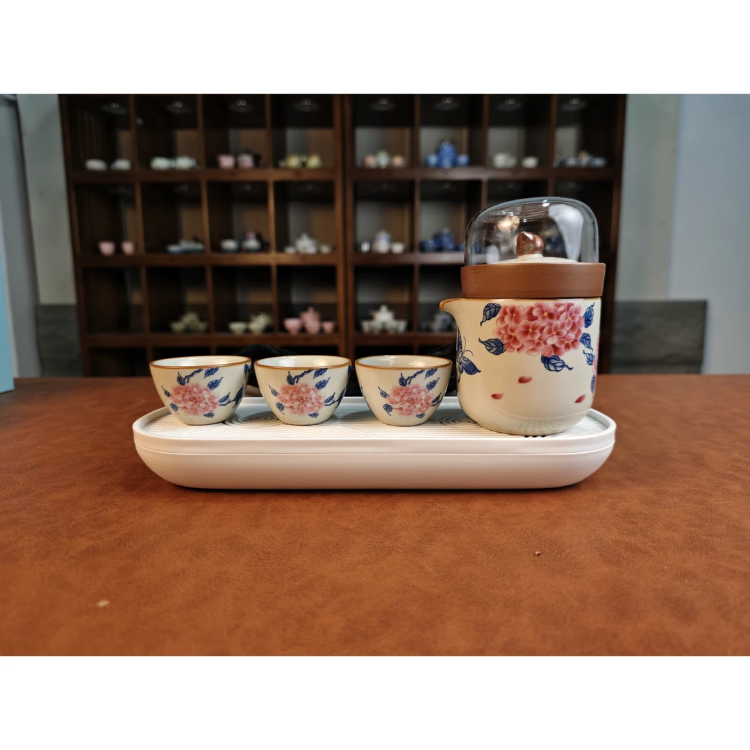 黄汝团花快客杯带茶盘3967+5988