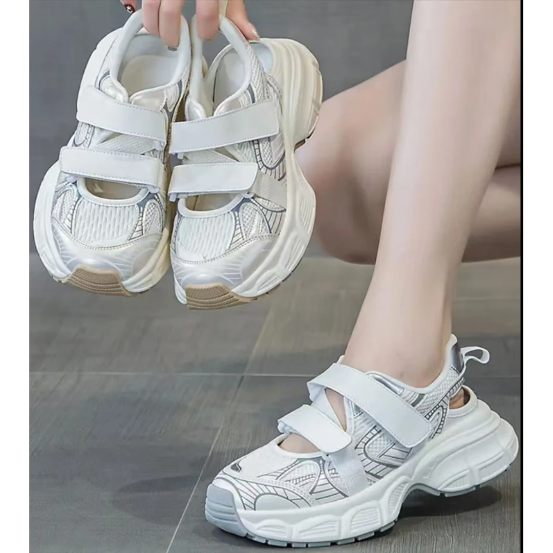 厚底运动凉鞋女包头夏季爆款魔术贴透气浅口老爹5D3-4554