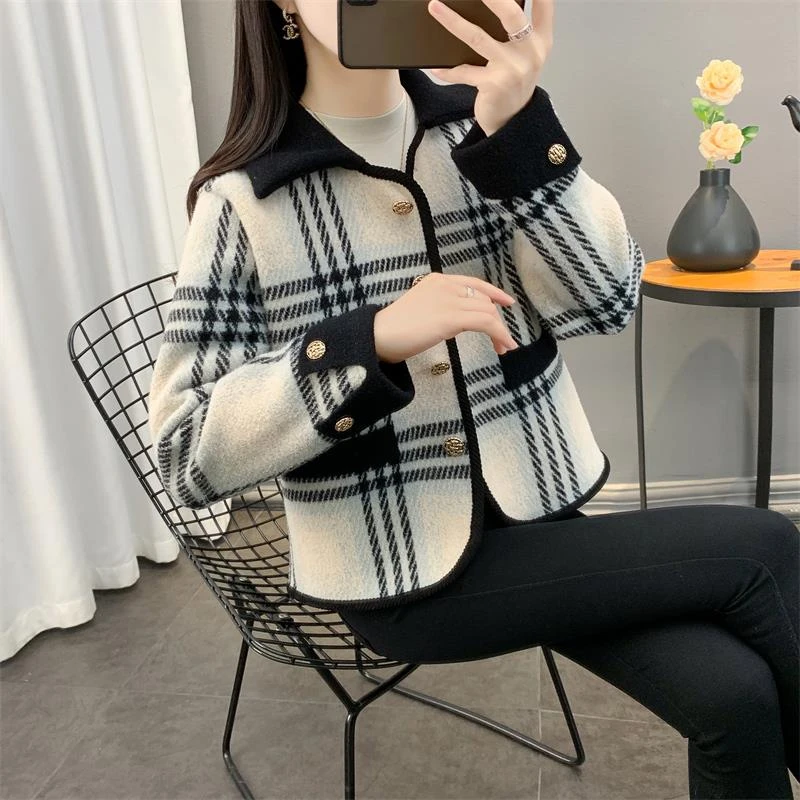 小香风短款高腰外套女秋冬新款洋气百搭时尚小个子针织上衣开衫女