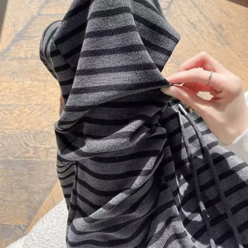 （赠送运费险）2025秋季撞色条纹阔腿裤女慵懒感休闲裤高腰拖地长裤