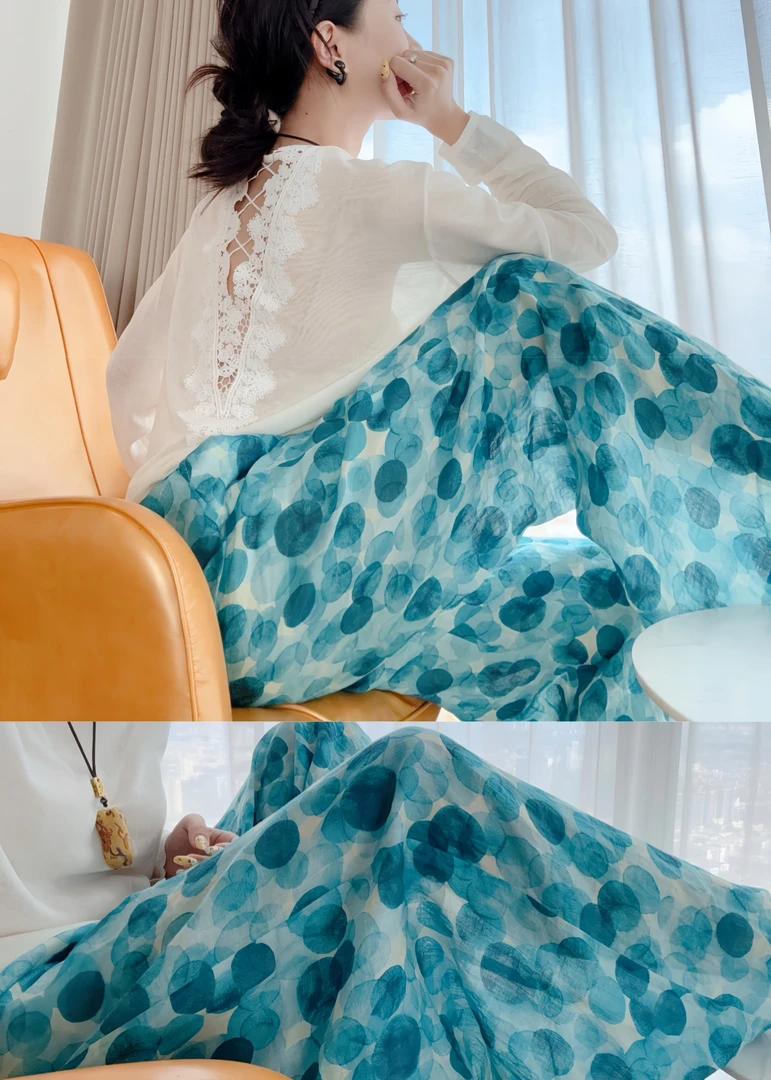 LAU+【1664】苎麻 蓝泡泡 裤 轻奢定染 薄款 原创设计师女装25ss