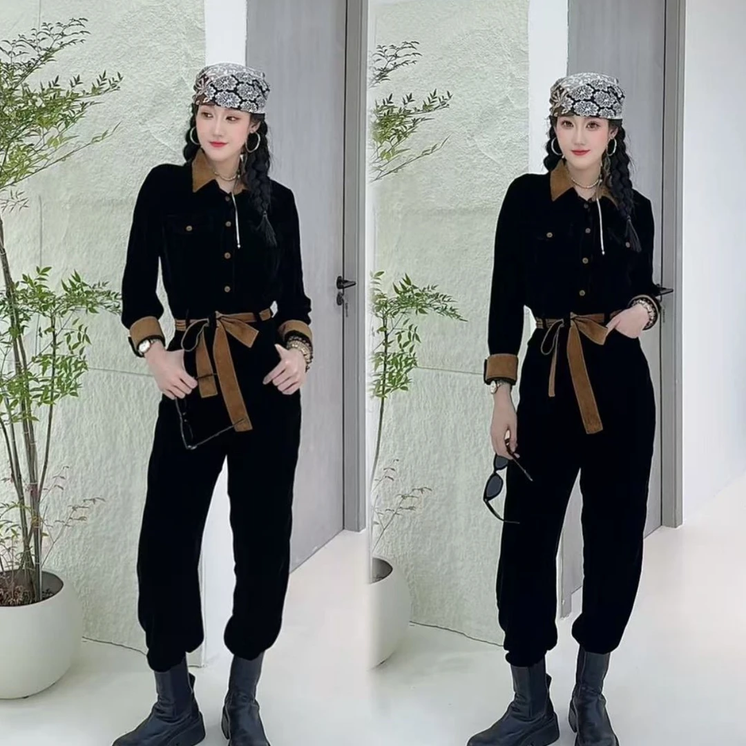 WW13232桑蚕丝真丝丝绒连体裤显瘦百搭