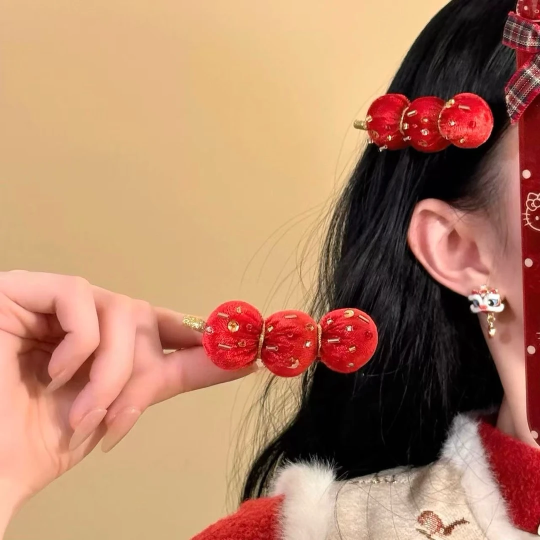 糖葫芦串~红色冰糖葫芦发夹女喜庆侧边夹新年氛围感2026马年头饰