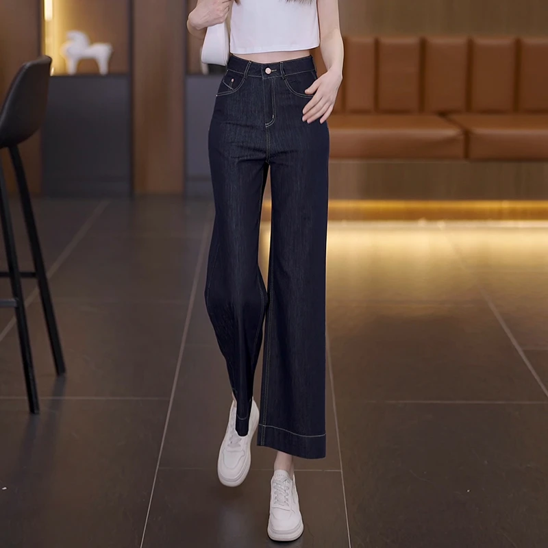 时尚2025夏季新款高腰显瘦牛仔裤薄款百搭女九分小个子直筒阔腿裤