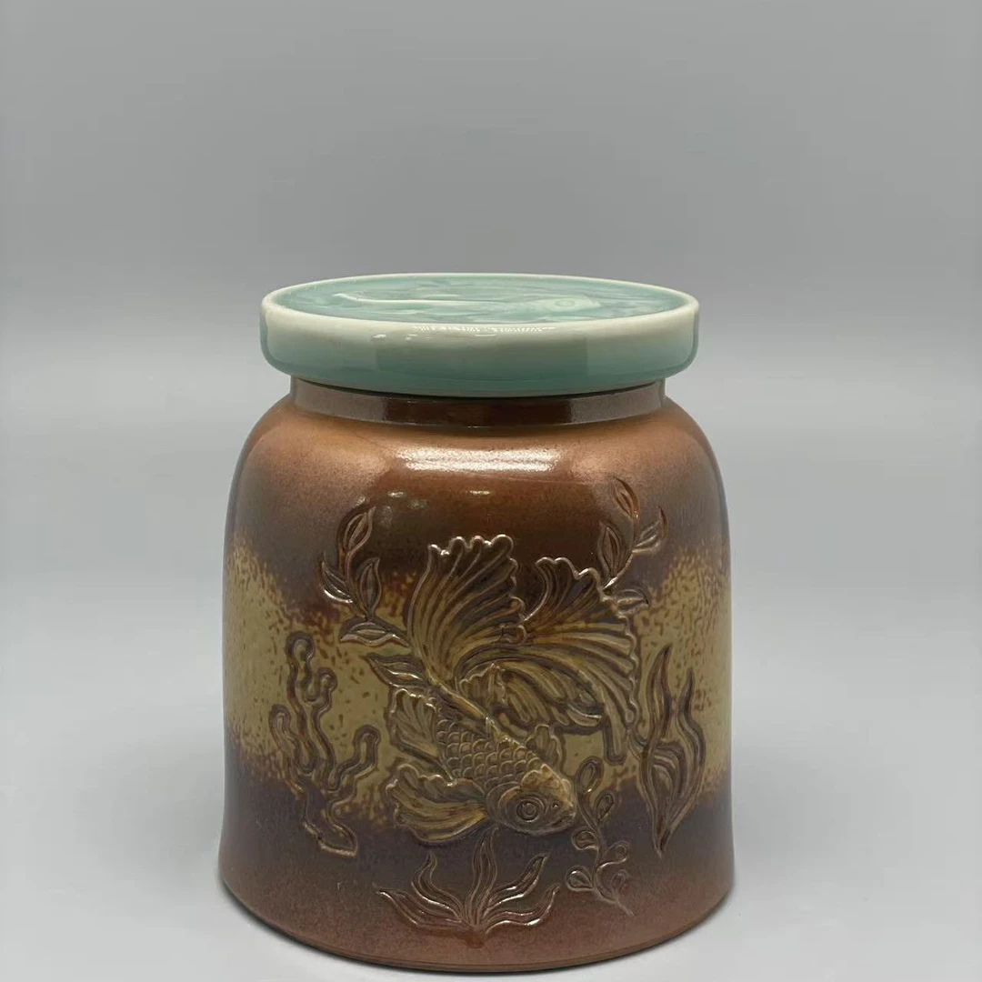 【龙泉】"如鱼得水 茶叶罐" 陶瓷 lq-5744