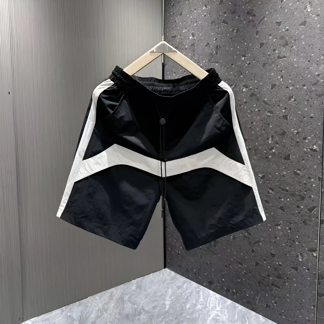 夏季新款撞色拼接设计感休闲短裤男士高档简约百搭宽松速干五分裤