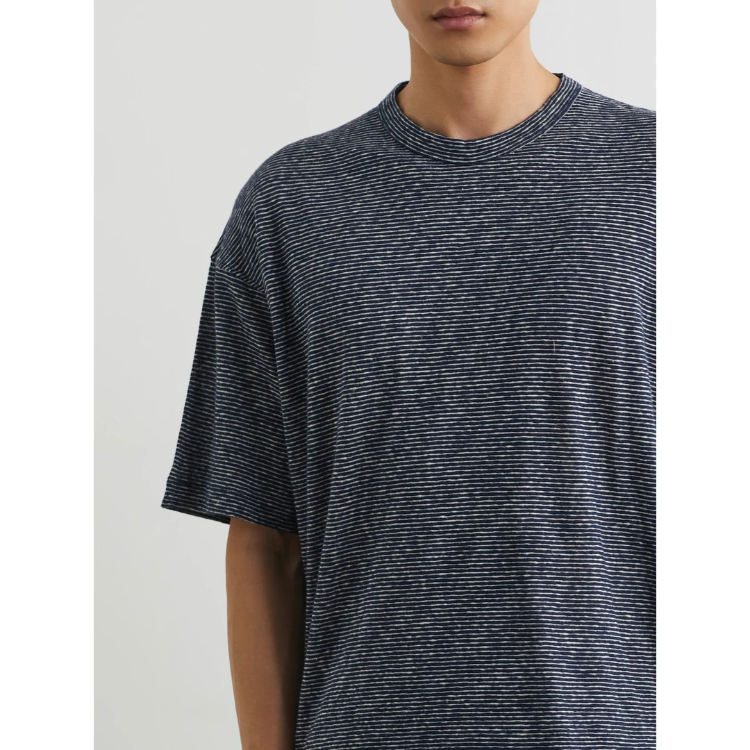 YMC 条纹棉麻混纺T恤NAP颇特