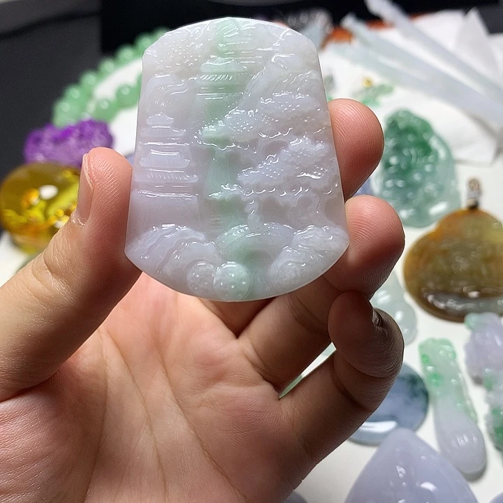 颈饰未镶嵌翡翠天然A货翡翠山水