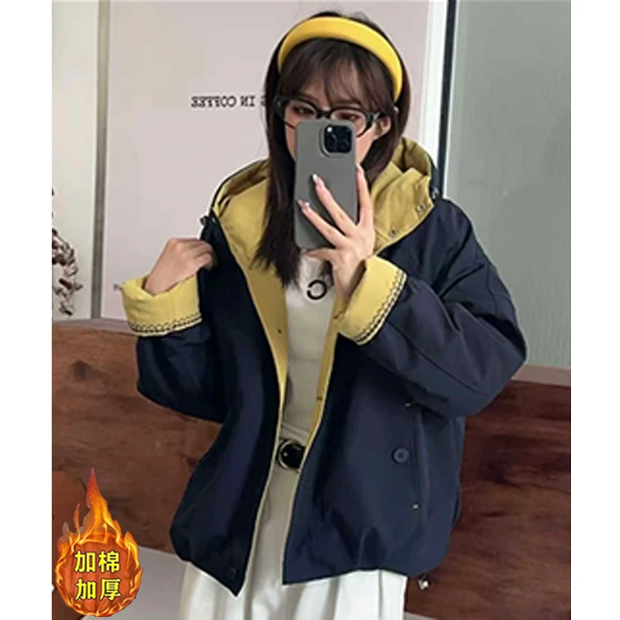 【三言严选】加棉连帽短款韩版宽松休闲显瘦女上衣刺绣外套潮25101