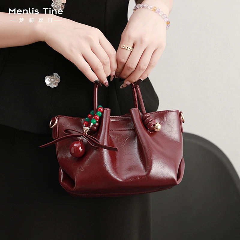 高级感油蜡皮菜篮子包包女2025新款小众复古婚礼包洋气手提斜挎包