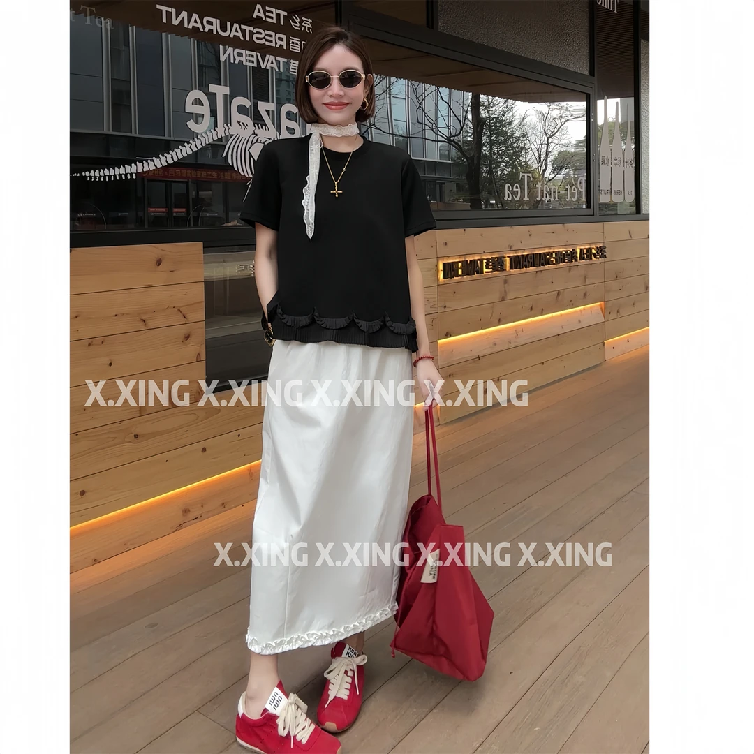 X.x.小香风花瓣T恤圆领小衫显瘦减龄上衣短袖百搭女装潮C31-1034