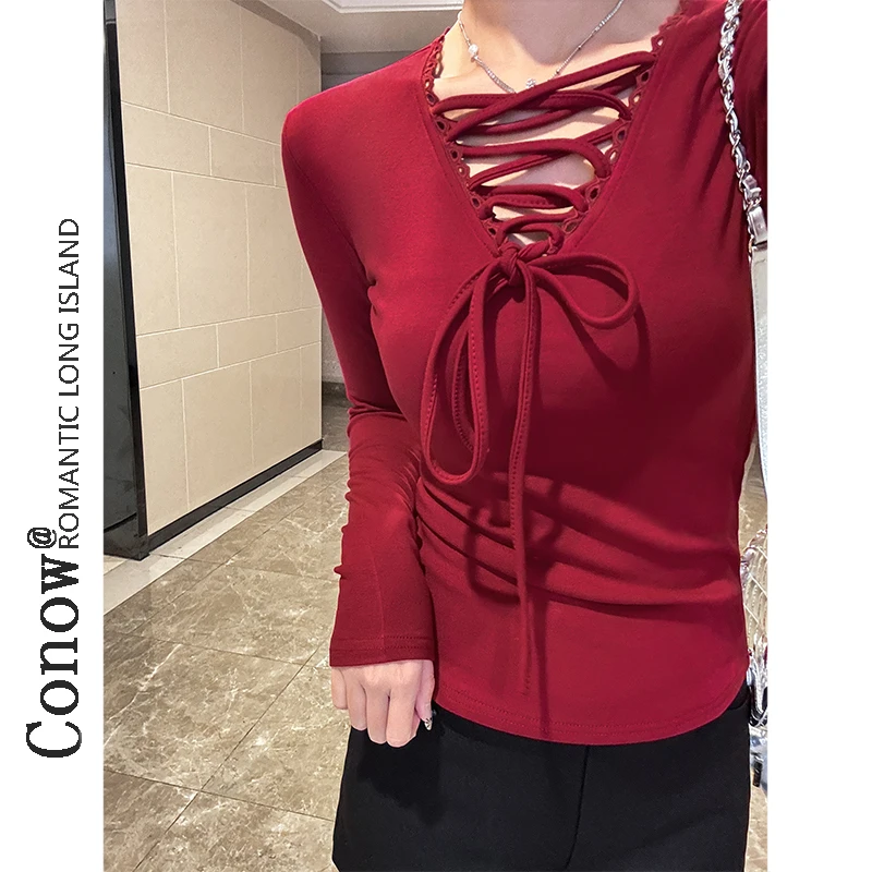 早秋气质内搭打底衫女洋气磨毛长袖T恤休闲收腰修身洋气上衣