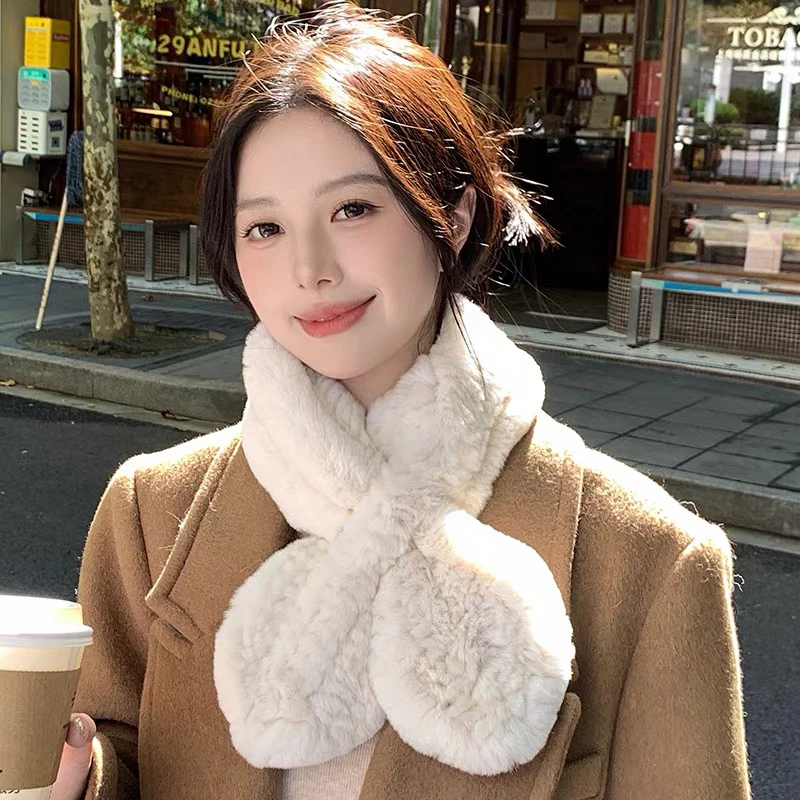 真獭兔毛围巾韩版简约皮草编制毛毛围脖双面毛绒保暖加厚毛领子女