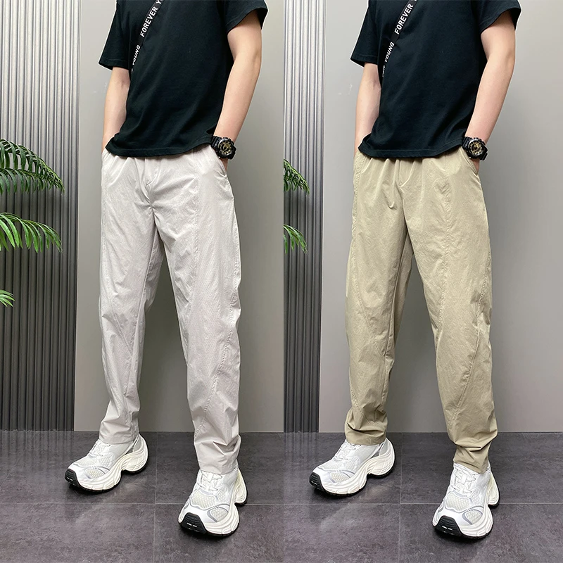 男裤原创夏季薄款痞帅高街松紧腰纯色锥形青年百搭休闲ins长裤子