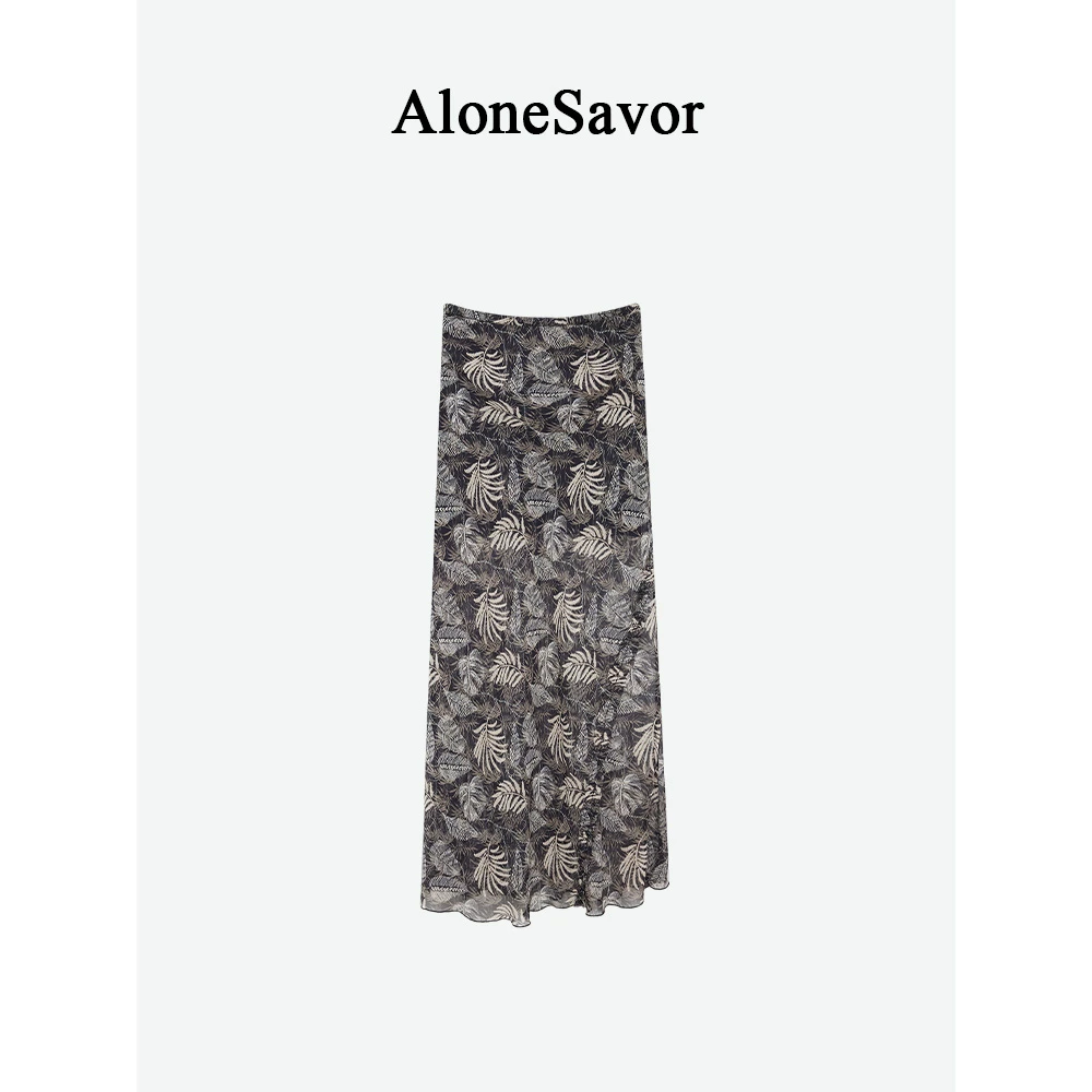 【ALONE SAVOR】龍喜儿轻熟风印花斜裁花边A字鱼尾半裙J714