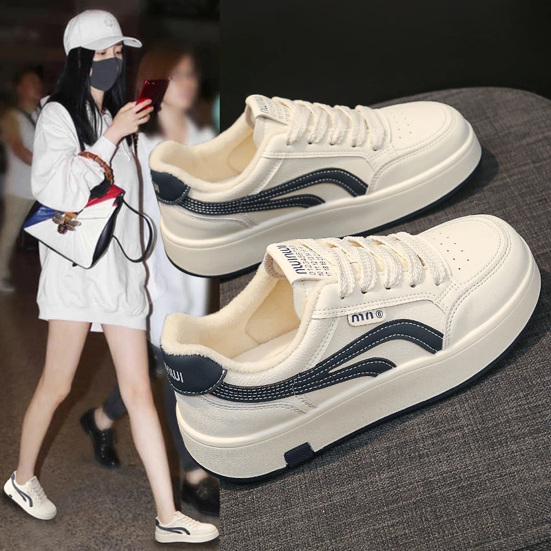 踩屎感加绒小白鞋女款2025新款冬季二棉运动休闲板鞋百搭棉鞋