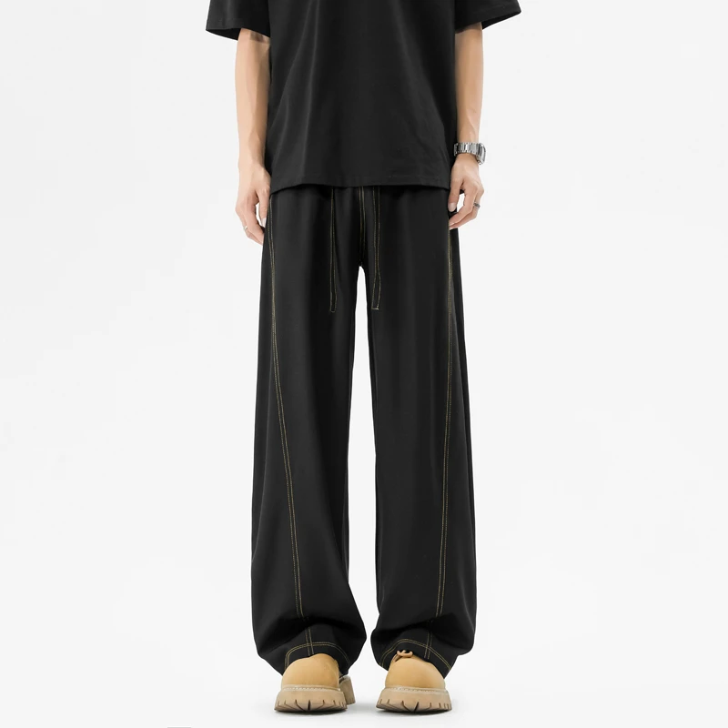 潮流热销高级感冰凉裤子男夏季美式新款时尚直筒宽松阔腿长裤子