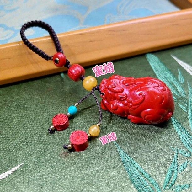 含辰砂工艺品高含量真朱砂水飞红砂招财平安貔貅包包钥匙挂430