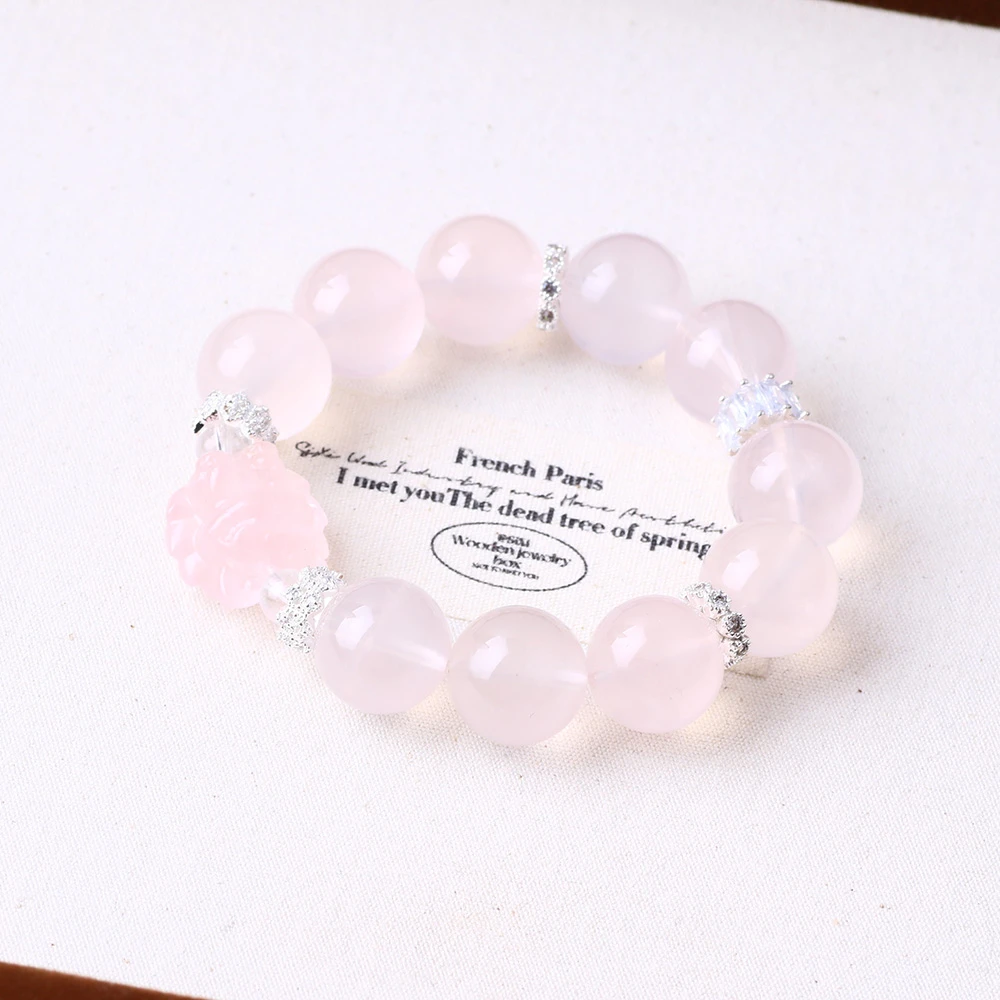 天然莫桑粉水晶14mm手串九尾狐隔珠手链少女心闺蜜礼物D045