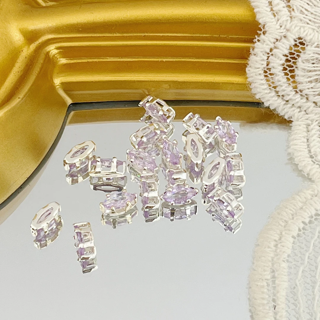 左夕M6013【100颗银底薰衣草升级3*6六爪马眼爪钻】铜镀银高保色DIY