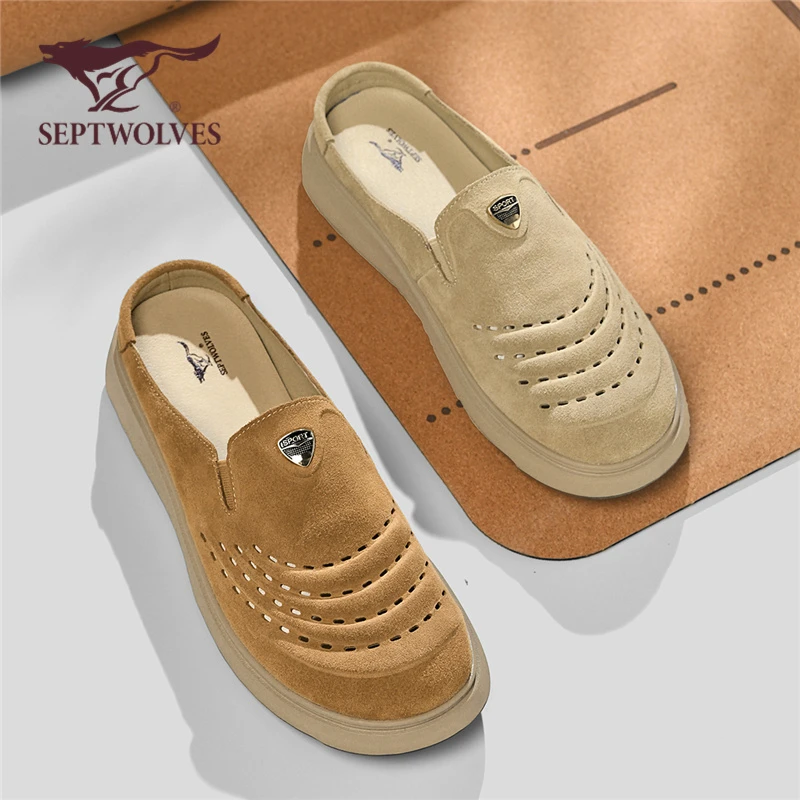 七匹狼2025四季新款圆头平跟厚底打孔透气包头外穿休闲男半拖9903