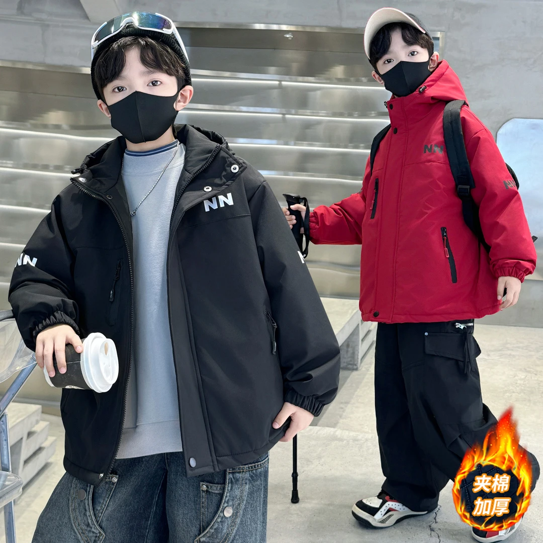 男童外套秋冬款2025新款冬季夹棉加厚中大儿童男孩酷帅冬装棉服潮