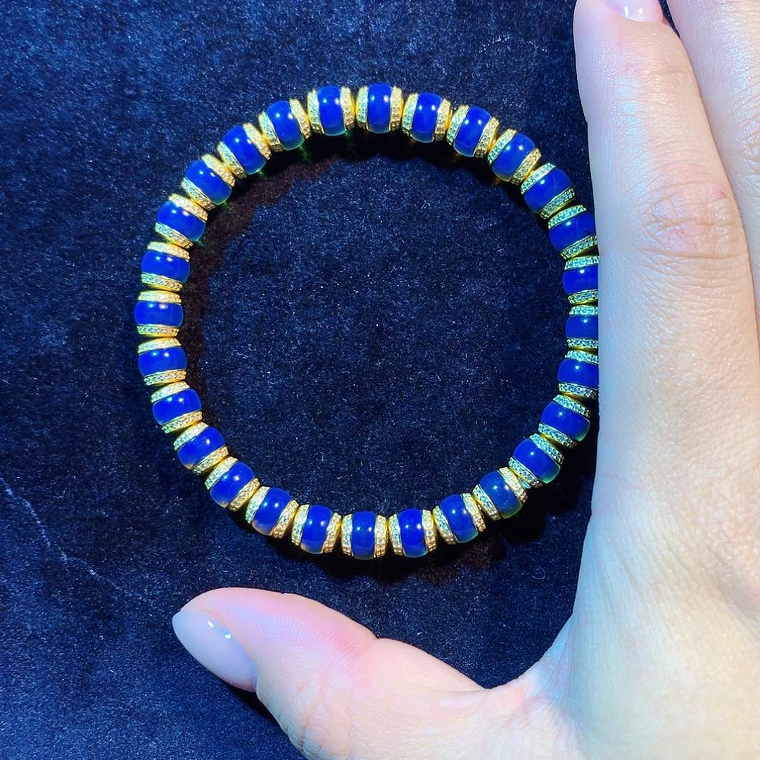 琥珀银S925镀金镶嵌手串多米尼加蓝珀7mm文玩手串