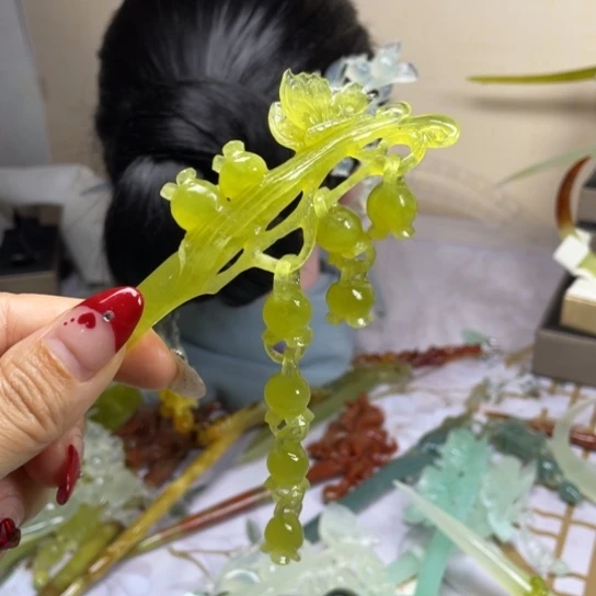 蛇纹石玉发饰未镶嵌草***！