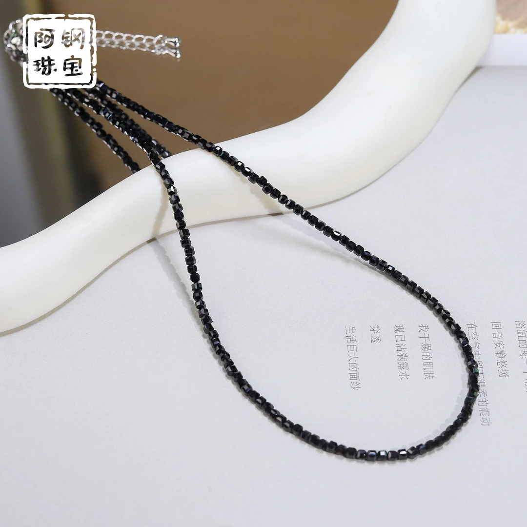 天然高品黑尖晶石锁骨链项链2*2mm+清新精致款-多样性发其一JJ301