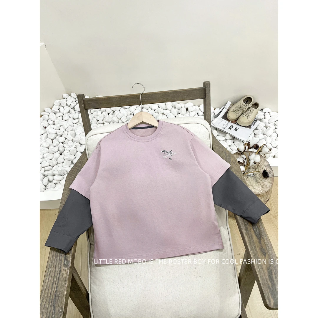 【现现】童装男童T恤针织百搭2025春秋儿童假两件打底衫MMY81862