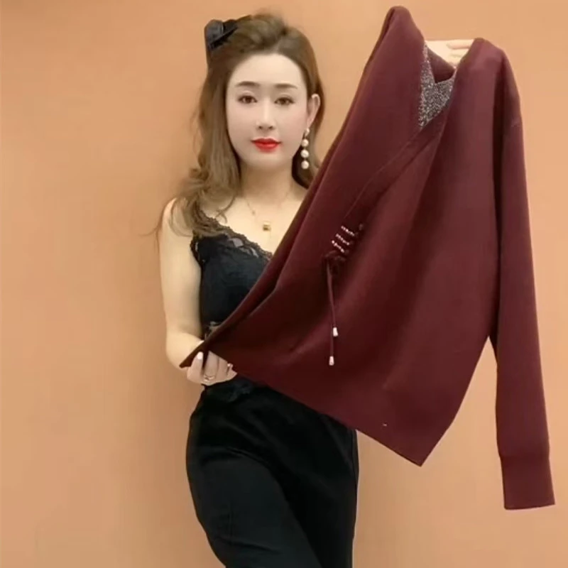 秋冬款洋气毛衣打底衫宽松妈妈时尚针织衫遮肉中老年上衣显瘦内搭