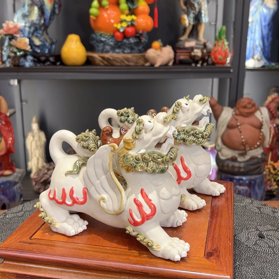 貔貅一对石湾陶艺纯手工制作