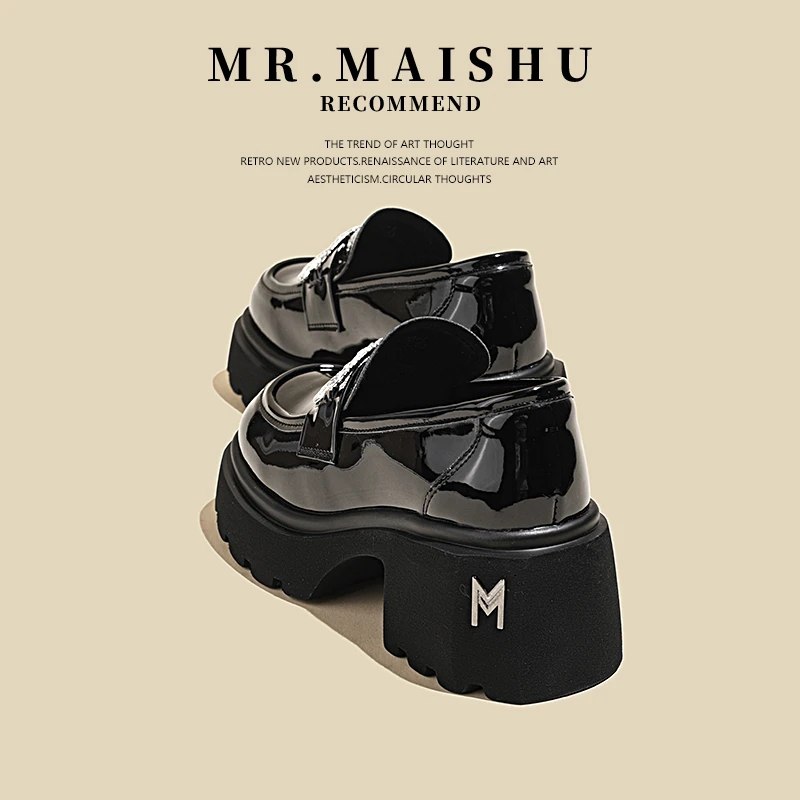 黑色增高厚底乐福鞋女款2025秋季新款百搭单鞋英伦风小皮鞋8511